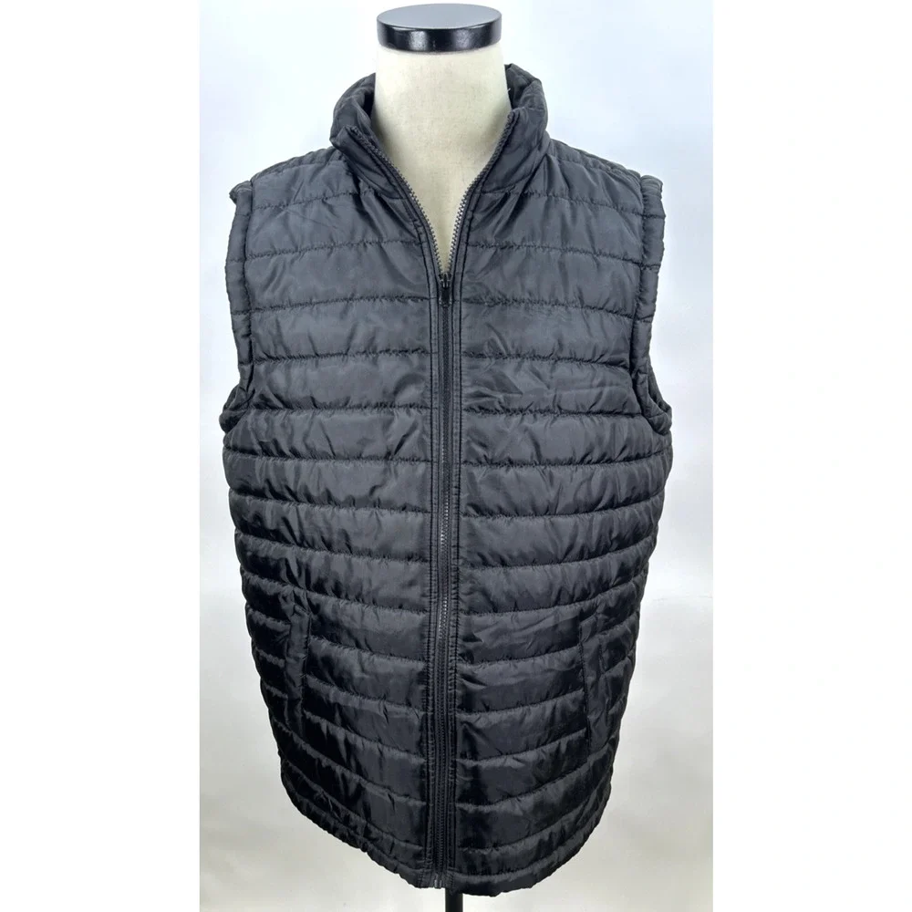 Mens Jackson Hole Puffer Quilted Vest Zipper Front Outerwear Pockets Black Large